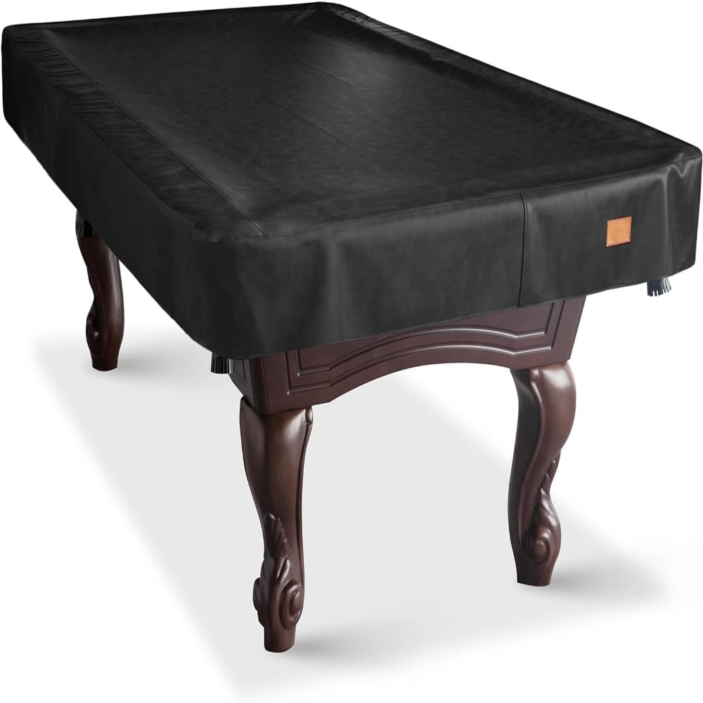 BEARCOVER Heavy Duty Leatherette Billiard Pool Table Cover, Waterproof & Tearproof Cover for Pool Table 7/8/9FT (Black/Faux Lambskin, 7FT-(92"LX 52"WX 8H))