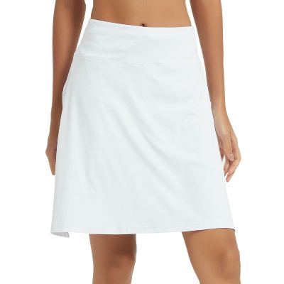 NOOYME 20" Skorts for Women Athletic Modest with Pockets Knee Length Tennis Golf Skirts (Large,White)