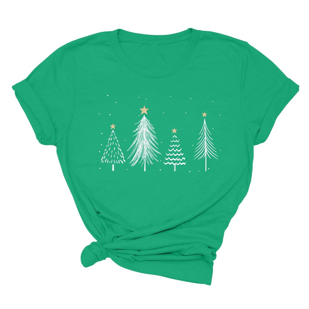 Christmas Trees Shirt  Retro Shirt Family Matching Holiday Tee Kelly Green