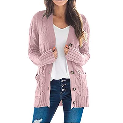 Rkwins Cardigan Sweaters for Women Plus Size Button Down Sweater Mid Length Knit Sweater V Neck Knit Cardigan with Pockets Pink
