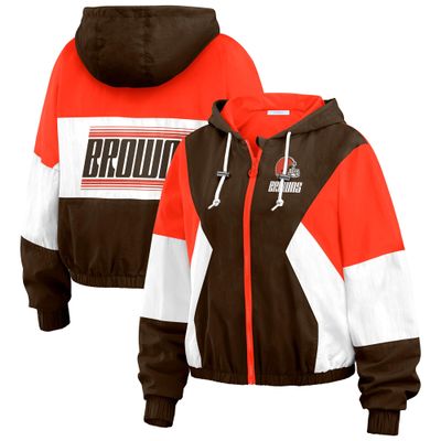 WEAR by Erin Andrews Women's Brown Cleveland Browns Color Block Full-Zip Windbreaker Jacket
