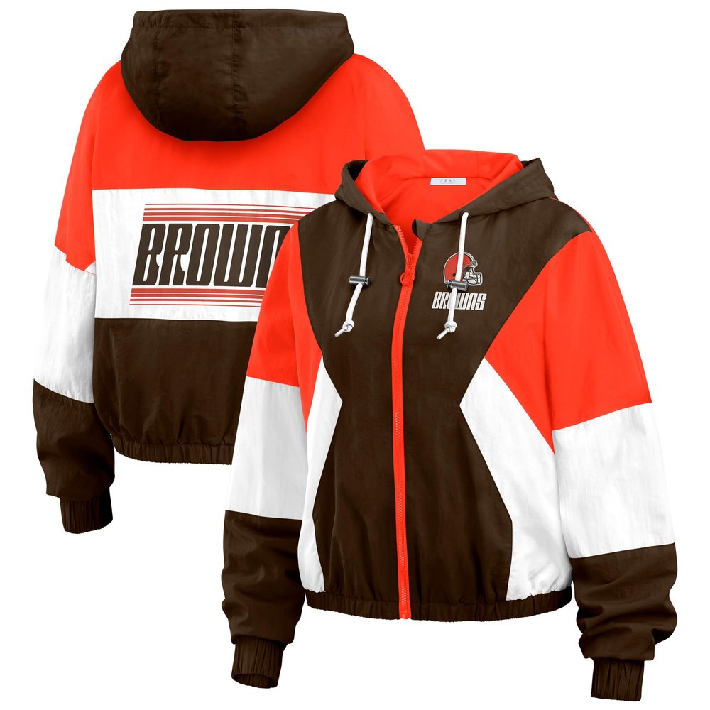 WEAR by Erin Andrews Women's Brown Cleveland Browns Color Block Full-Zip Windbreaker Jacket