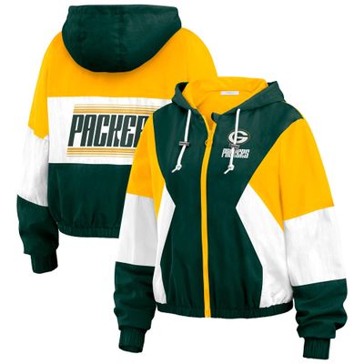 WEAR by Erin Andrews Women's Green Green Bay Packers Color Block Full-Zip Windbreaker Jacket