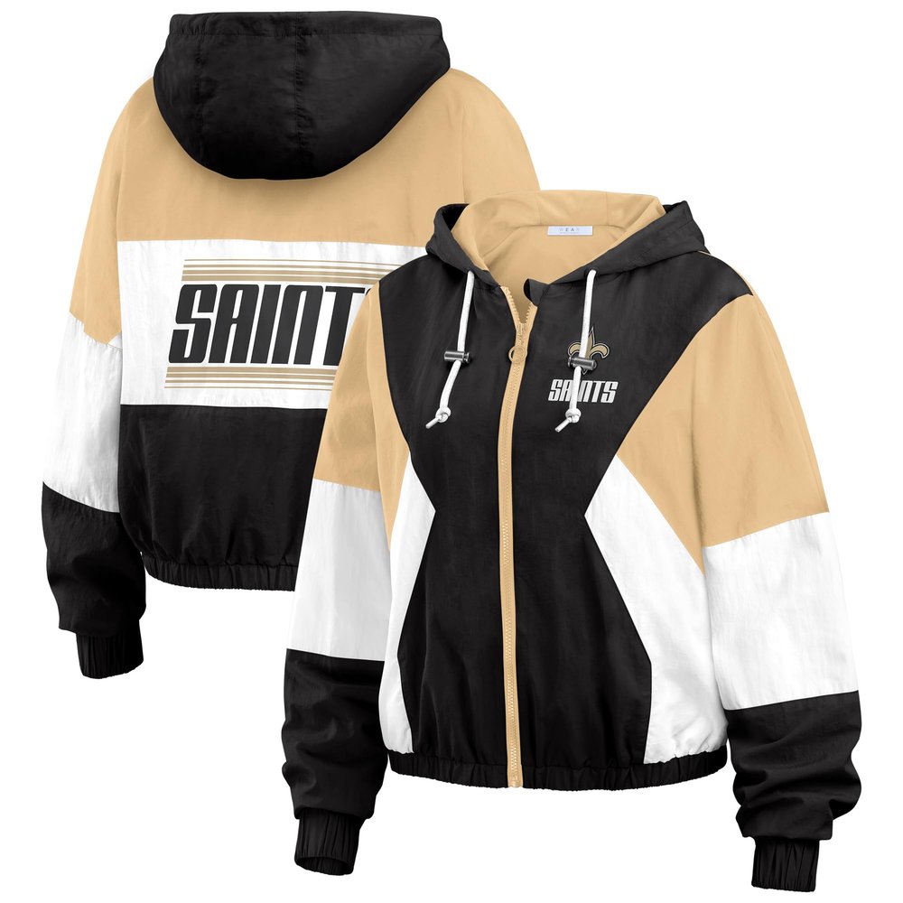 WEAR by Erin Andrews Women's Black New Orleans Saints Color Block Full-Zip Windbreaker Jacket