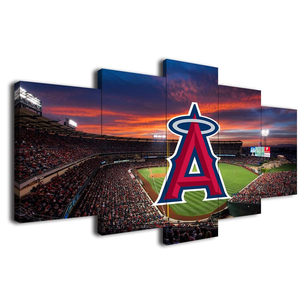 Baseball Poster Baseball Stadium Badge Canvas Wall Art Print Home Office Decor 5 Pieces Large Frame Painting Hangable (H,100x175cm-Framed-5pcs)