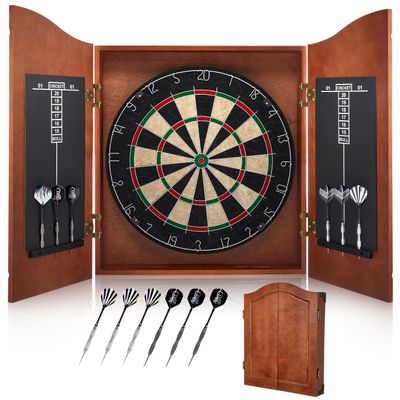 Yirinatek Sisal Dart Board Cabinet Sets, Decorative Dart Boards for Adults [6*Steel Darts] - Wooden Dartboard Cabinet with Integrated Scoreboard for Family Game Rooms [Apricot]