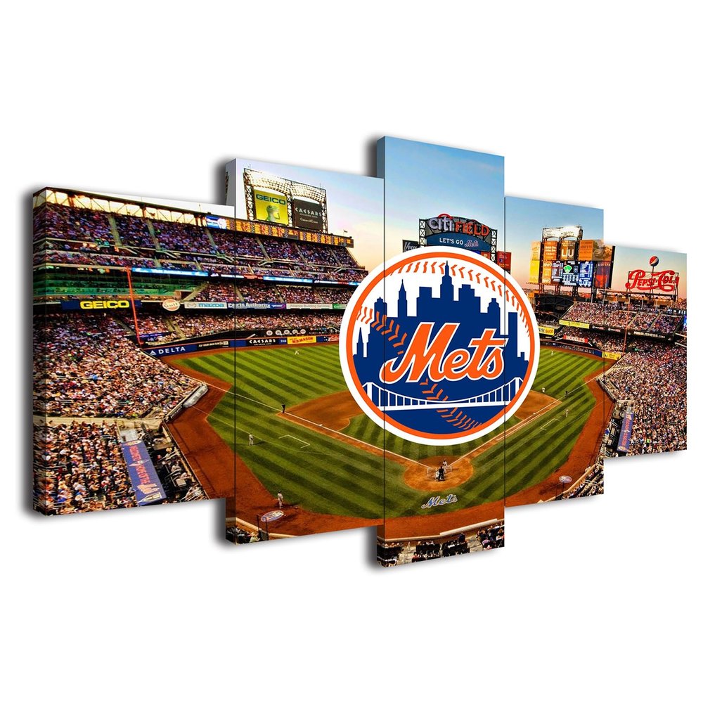Baseball Poster Baseball Stadium Badge Canvas Wall Art Print Home Office Decor 5 Pieces Large Frame Painting Hangable (AC,100x175cm-Framed-5pcs)