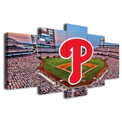Baseball Poster Baseball Stadium Badge Canvas Wall Art Print Home Office Decor 5 Pieces Large Frame Painting Hangable (AH,100x175cm-Framed-5pcs)