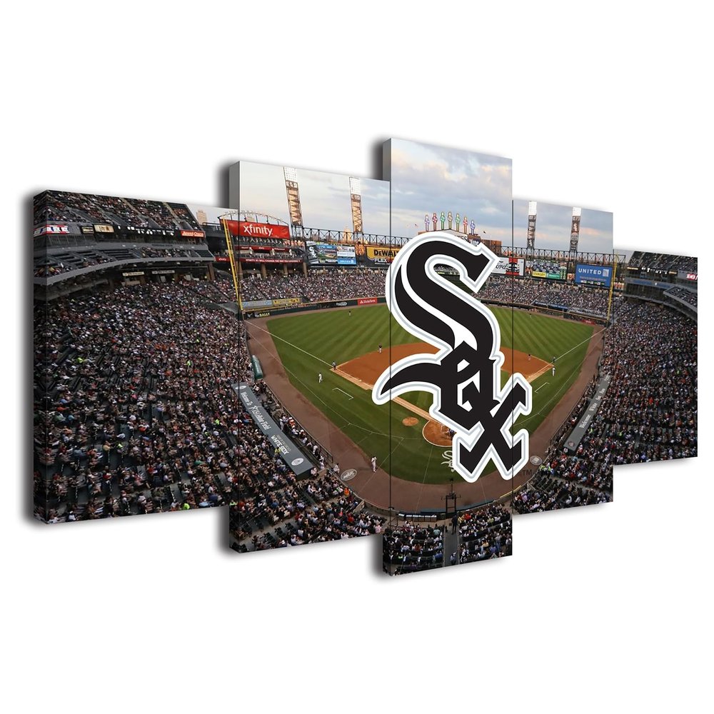 Baseball Poster Baseball Stadium Badge Canvas Wall Art Print Home Office Decor 5 Pieces Large Frame Painting Hangable (M,80x150-Framed-5pcs)