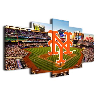 Baseball Poster Baseball Stadium Badge Canvas Wall Art Print Home Office Decor 5 Pieces Large Frame Painting Hangable (AB,100x175cm-Framed-5pcs)