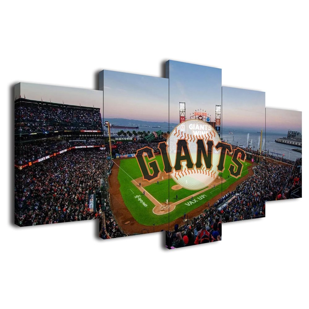 Baseball Poster Baseball Stadium Badge Canvas Wall Art Print Home Office Decor 5 Pieces Large Frame Painting Hangable (G,120x225cm-Framed-5pcs)