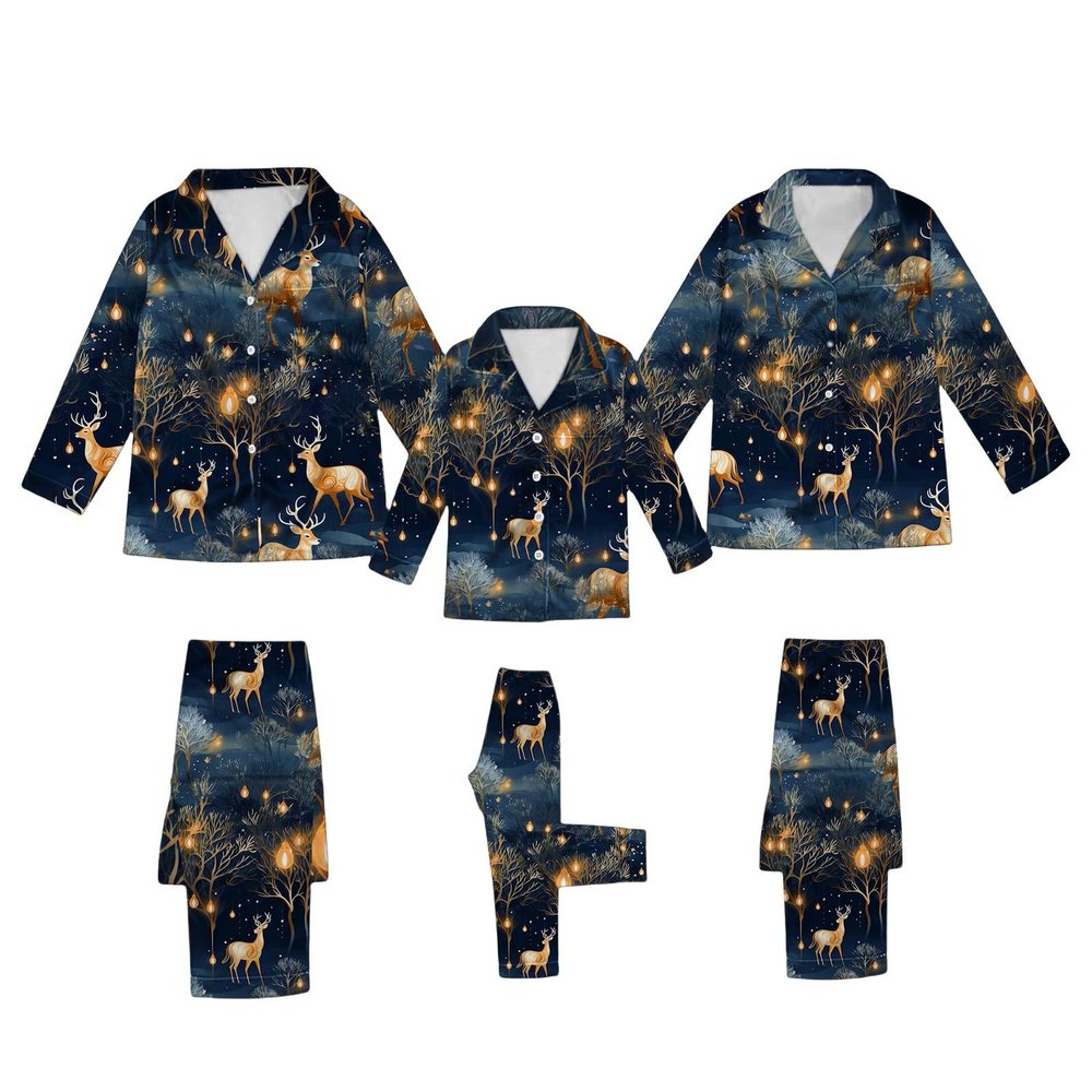 CGGMVCG Silk Christmas Ouftits for Family 2024 Button Down Shirt and Pants Satin Xmas Clothes Matching Sets (Z06 Christmas Tree - Navy, 7-8)