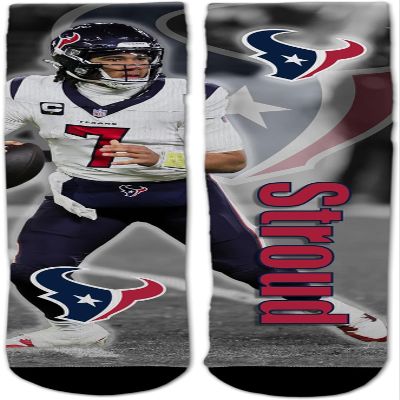 FBF - Officially Licensed NFL Drive Player Sublimation Youth Size Kids Crew Socks Approximately 4-8 Years Old (US, Alpha, One Size, Regular, Youth, CJ Stroud - Houston Texans)
