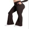 Sunzel Flare Leggings for Women with Pockets, Crossover Yoga Pants with Tummy Control, High Waisted and Wide Leg Side Pockets 32" Java Brown X-Small view 1