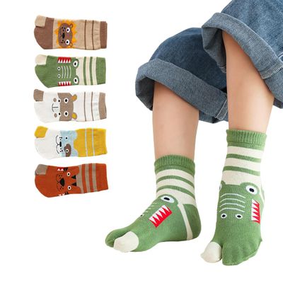 Chenflying 5 Pairs Kids Cotton Two Big Toe Tabi Flip Flops V Socks Cute Cartoon Animals Socks for Boys Girls 3-12 Years (US, Age, 3-12 Years, Multicolor)