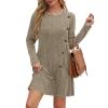 Brand Women's Fall Midi Sweater Dress - Trendy Crewneck Long Sleeve with Pockets - Comfortable Business Work Dress view 3