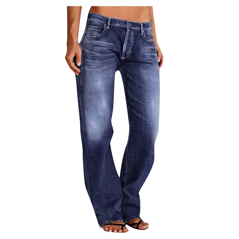zmkgee Women's Straight Leg Low Rise Ripped Jeans Plus Size Boyfriend Distressed Denim Pants with Pockets Blue Size 5X-Large