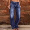 zmkgee Women's Straight Leg Low Rise Ripped Jeans Plus Size Boyfriend Distressed Denim Pants with Pockets Blue Size 5X-Large view 2