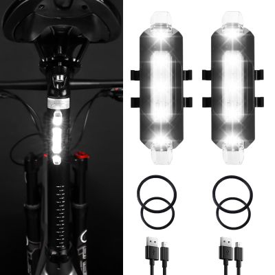 YUERWOVER 2 Pack USB Rechargeable LED Bicycle Rear Lights Cycling Bike Taillight Seat Back Safety Lamp Night Riding Essential Waterproof 4 Modes Warning Light for Men Women Kids MTB(White)