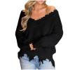Heevina Off Shoulder Sweater Womens Sweaters Cutout Hollow Out Ripped Solid Color Loose Oversized Knitted 2024 (Black, X-Large) view 1