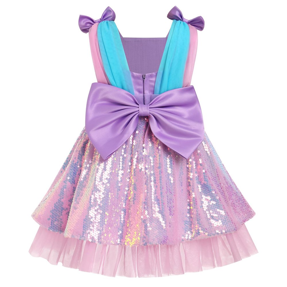 AFAVOM Toddler Girls Sequins Tutu Dress Princess Bowknot Pageant Dress Sparkle Wedding Party Prom Dress Formal Birthday Ruffle Ball Gown Sleeveless Baptism First Communion Dress Pink 3-4 Years