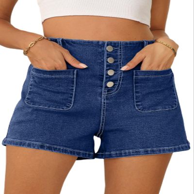 Sidefeel Women's Jean Shorts High Waisted Tummy Control Button Fly Summer Outfit Denim Shorts Blue Size 4