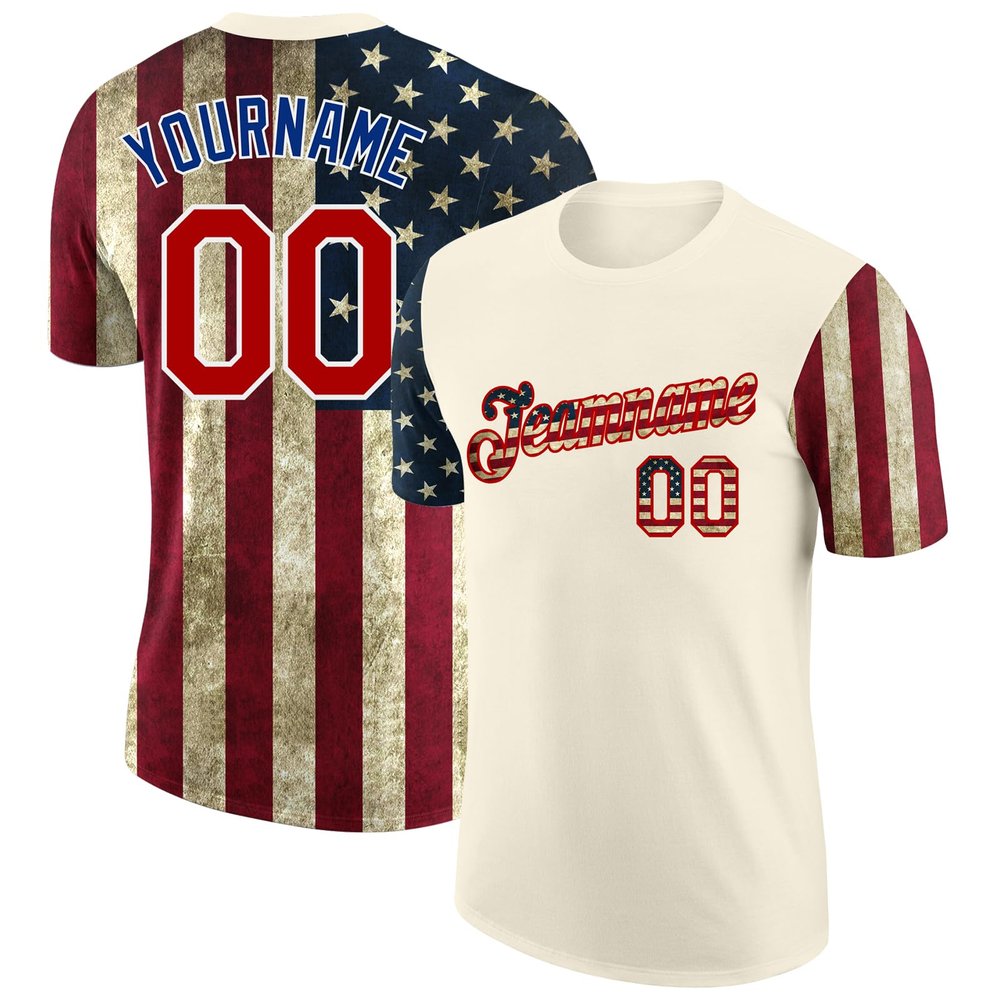 Custom American Flag Baseball Jerseys Personalized Golf Tennis Bowling Softball Short Sleeve Casual T-Shirts, Red White Sports Uniform Team Jersey with Printed Name Logo for Adults Youth, XS-5XL