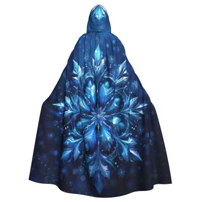 YKJJFVZ Blue Christmas Snowflake Print Rogue Cosplay Adult Halloween Witch Hooded Cloak Cape Unisex Costume For Horror Parties Masquerade