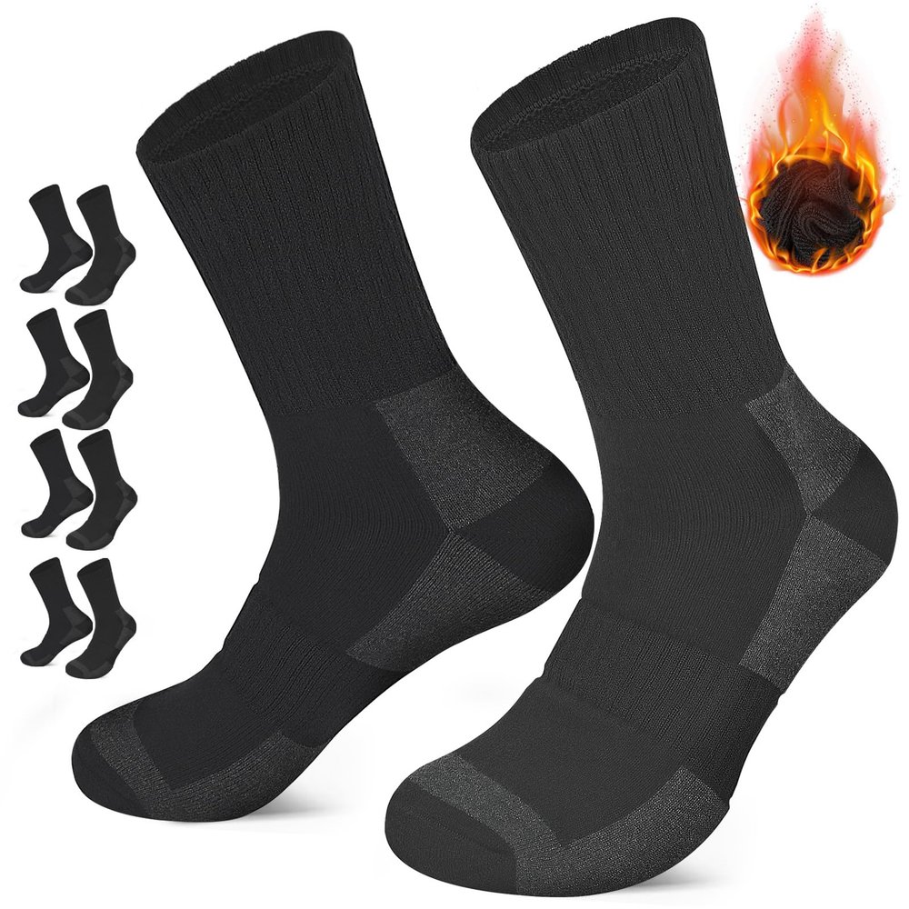 GOGOGOAL Thermal Socks Men Women Winter Warm Sock Thick Cushioned Huntting Socks Work Hiking Skiing Army 5-8.5 Military Black+grey 4P M