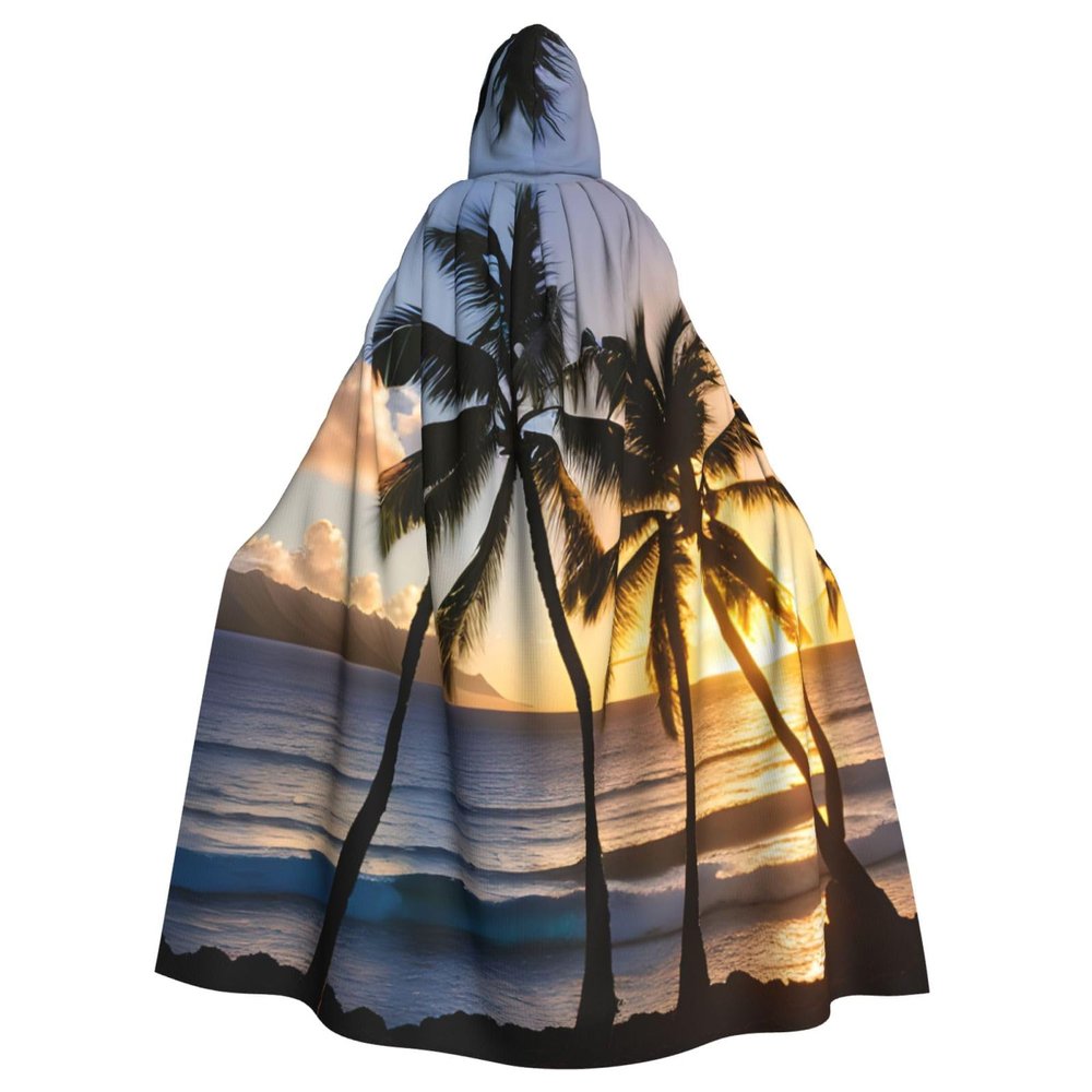 YKJJFVZ Hawaii Sunbeams Print Rogue Cosplay Adult Halloween Witch Hooded Cloak Cape Unisex Costume For Horror Parties Masquerade