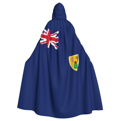 YKJJFVZ Flag Of The Turks And Caicos Islands Print Rogue Cosplay Adult Halloween Witch Hooded Cloak Cape Unisex Costume For Horror Parties Masquerade