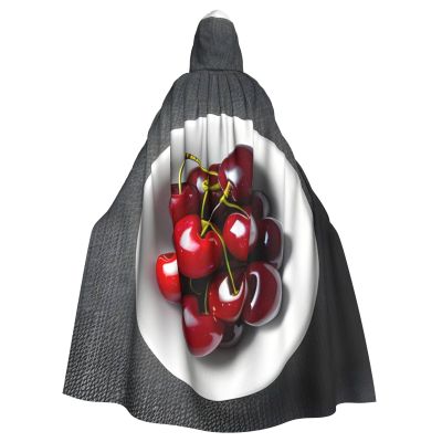 YKJJFVZ Fresh Cherry Print Rogue Cosplay Adult Halloween Witch Hooded Cloak Cape Unisex Costume For Horror Parties Masquerade