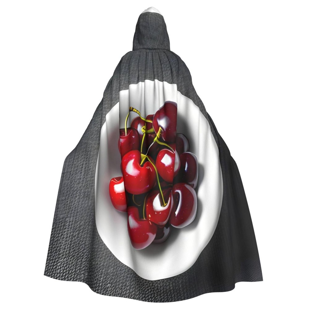 YKJJFVZ Fresh Cherry Print Rogue Cosplay Adult Halloween Witch Hooded Cloak Cape Unisex Costume For Horror Parties Masquerade