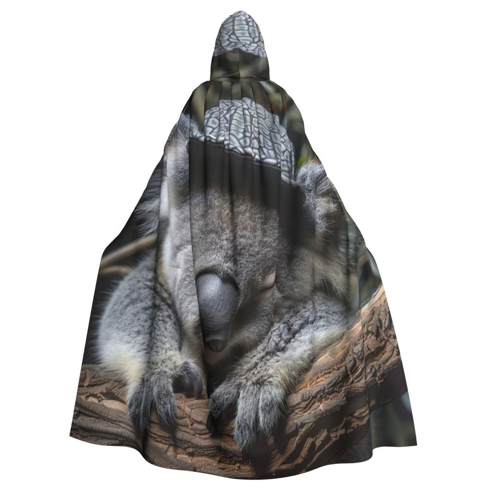 YKJJFVZ Sleeping Koala Cap Print Rogue Cosplay Adult Halloween Witch Hooded Cloak Cape Unisex Costume For Horror Parties Masquerade