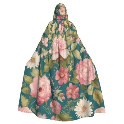 YKJJFVZ Blossom Flower Print Rogue Cosplay Adult Halloween Witch Hooded Cloak Cape Unisex Costume For Horror Parties Masquerade