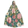 YKJJFVZ Blossom Flower Print Rogue Cosplay Adult Halloween Witch Hooded Cloak Cape Unisex Costume For Horror Parties Masquerade view 1