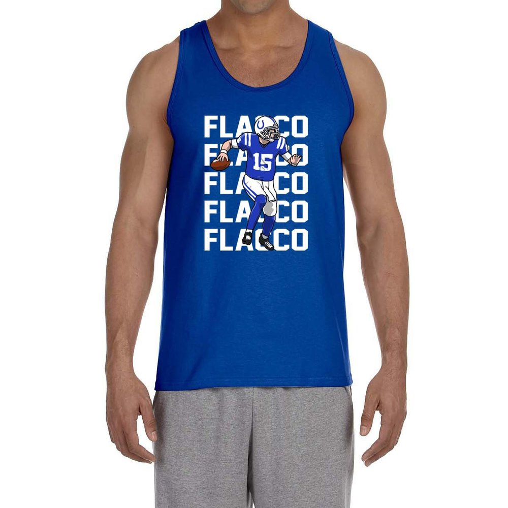 Blue Indianapolis Joe Flacco Text Pic Tank Top Adult Large