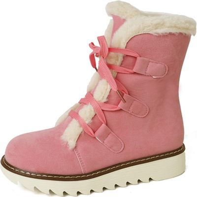 Women's Winter Warm Fur Snow Boots Faux Suede Lace Up Boots Flat Anti-Slip Snow Boots Fur Lined Outdoor Ankle Boots
