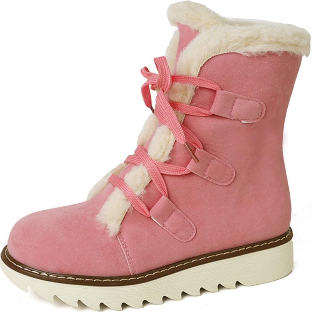 Women's Winter Warm Fur Snow Boots Faux Suede Lace Up Boots Flat Anti-Slip Snow Boots Fur Lined Outdoor Ankle Boots