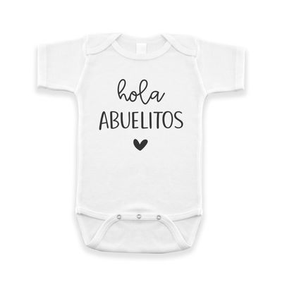 Pineapple Pancake Kids Hola Abuelitos Spanish Pregnancy Announcement Infant Bodysuit for Grandparents - Abuelo y Abuela Gift for New Baby Reveal! (White)