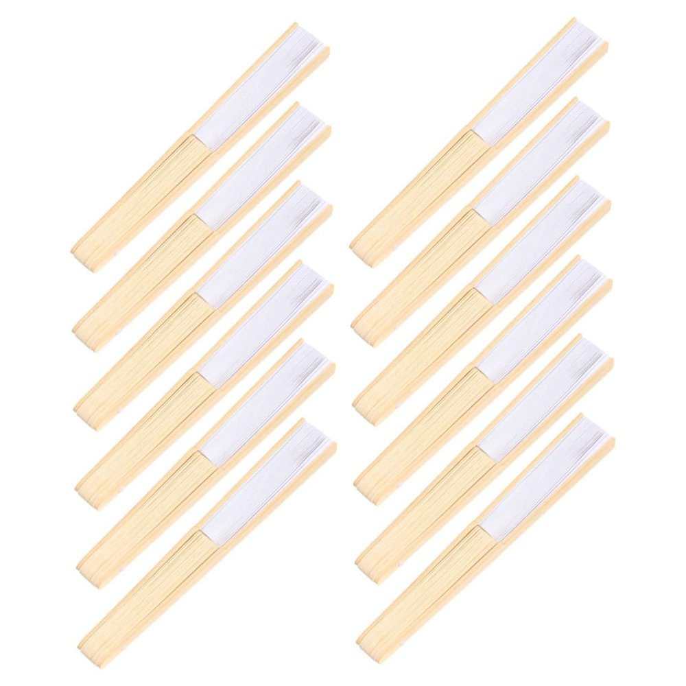 HOLIDYOYO 12pcs Blank Folding Fans for Painting Portable Handheld Dance Fans Structure for Parties Weddings Events and Crafts