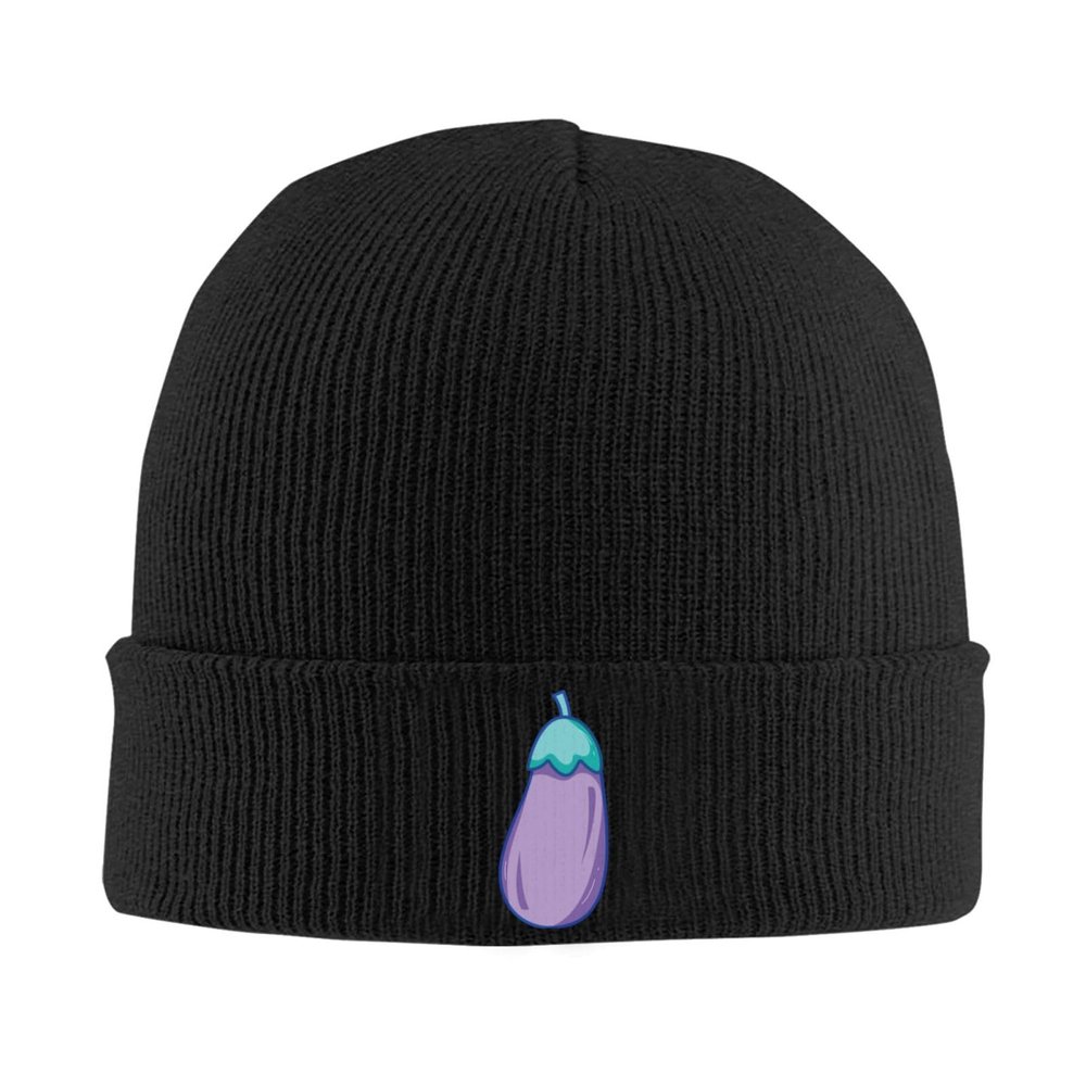 QIKLMMA Eggplant Organic Vegetables Beanie for Men Women Winter Knit Hats Cuffed Skull Cap Ski Hat Black