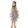 AFAVOM Girls 1920s Flapper Dress Tassel Latin Dance Dress 20s Gatsby Party Fringed Dresses with Feather Headwear Sleeveless Salsa Cha Cha Dancewear Dress Sparkle Tango Samba Dress Silver 10-12 Years view 1