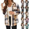 Sherpa Jacket Women Warm Cozy Fuzzy Plaid Shacket Jacket Trendy Lapel Flannel Jacket Comfy Casual Button Down Fleece Jacket Plush Checked Shirt Jacket Sherpa Lined Jacket Faux Fur Coat Fall Jackets view 1