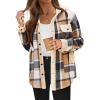 Sherpa Jacket Women Warm Cozy Fuzzy Plaid Shacket Jacket Trendy Lapel Flannel Jacket Comfy Casual Button Down Fleece Jacket Plush Checked Shirt Jacket Sherpa Lined Jacket Faux Fur Coat Fall Jackets view 2