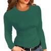 Afibi Women Ribbed Long Sleeve Crew Neck Slim Fit Stretchy Basic T Shirts Tops (Large, Dark Green) view 1
