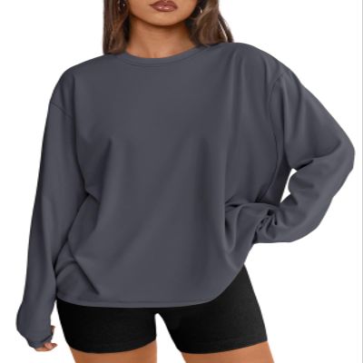 Trendy Queen Womens Spring Tops Oversized Long Sleeve T Shirts 2026 Basic Tee Fall Casual Workout Y2K Clothes DeepGrey S