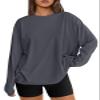Trendy Queen Womens Spring Tops Oversized Long Sleeve T Shirts 2026 Basic Tee Fall Casual Workout Y2K Clothes DeepGrey S view 1