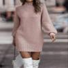 CPMBFDC Women's Turtleneck Sweater Dress Fashion Knitted Pullover Sweater Long Sleeves Casual Sweater 2024 Fall Outfits (Pink,XXXL) view 2
