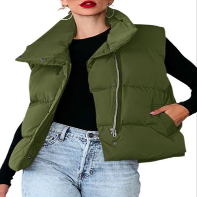 Dokotoo Womens Plus Size Green Puffer Vest Lightweight Warm Stand Collar Cropped Casual Zip Padded Vest Sleeveless Outerwear Jacket Winter Coats for Women Quilted Vest with Pockets XXL